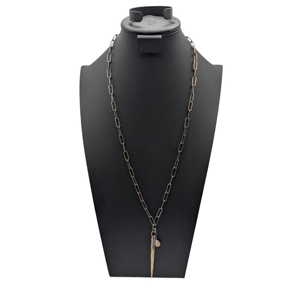 Rustic Antiqued Look Paper Clip Long Chain Spike Pendant Necklace